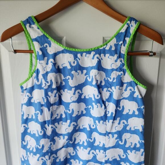 Lilly Pulitzer Size 2 Bay Blue Tusk In Sun Middle Cathy Shift Dress Elephants - Picture 3 of 7